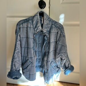 Free People Jacket Womens XS Denim Blue Dolman Quilted Knit Bomber